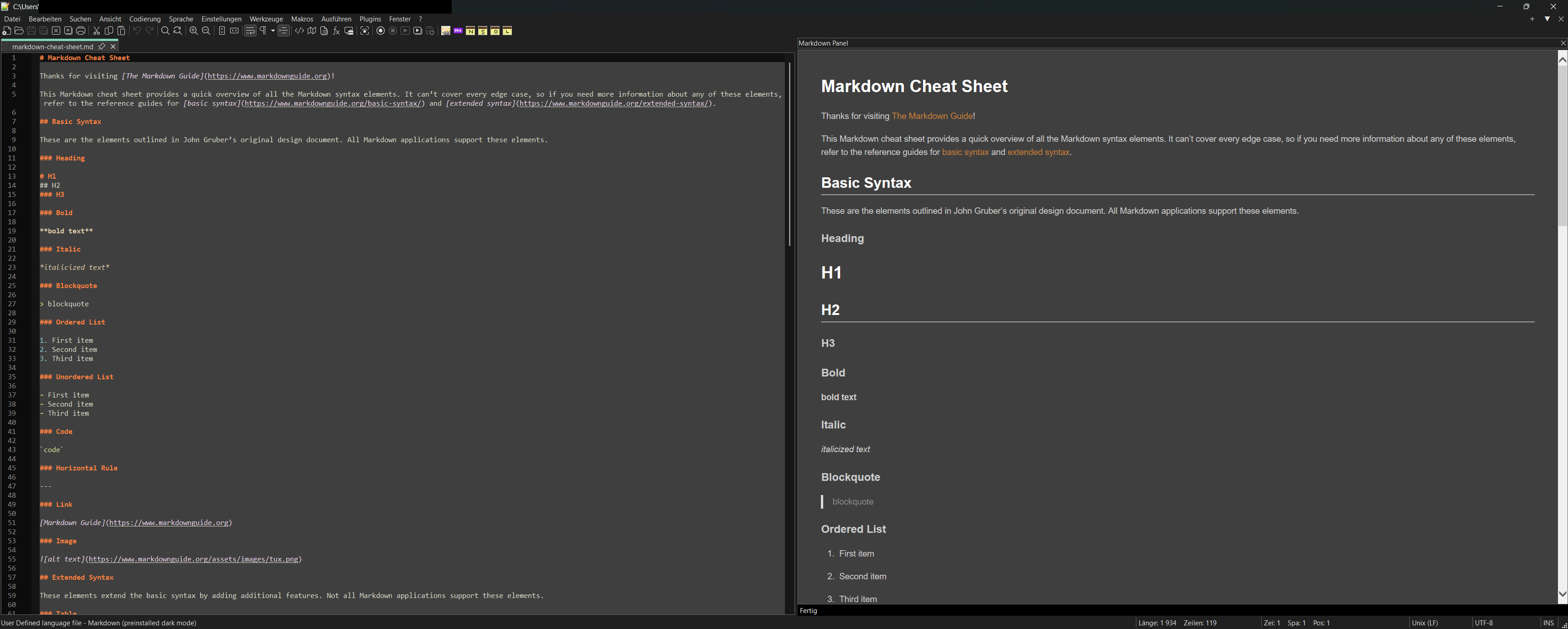 Notepad++ mit Markdown live Preview Screenshot