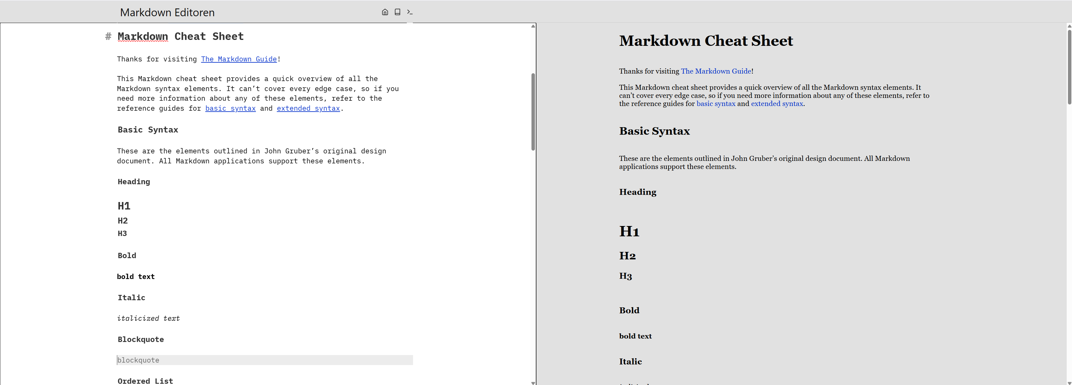 Silverbullet mit Markdown live Preview Screenshot